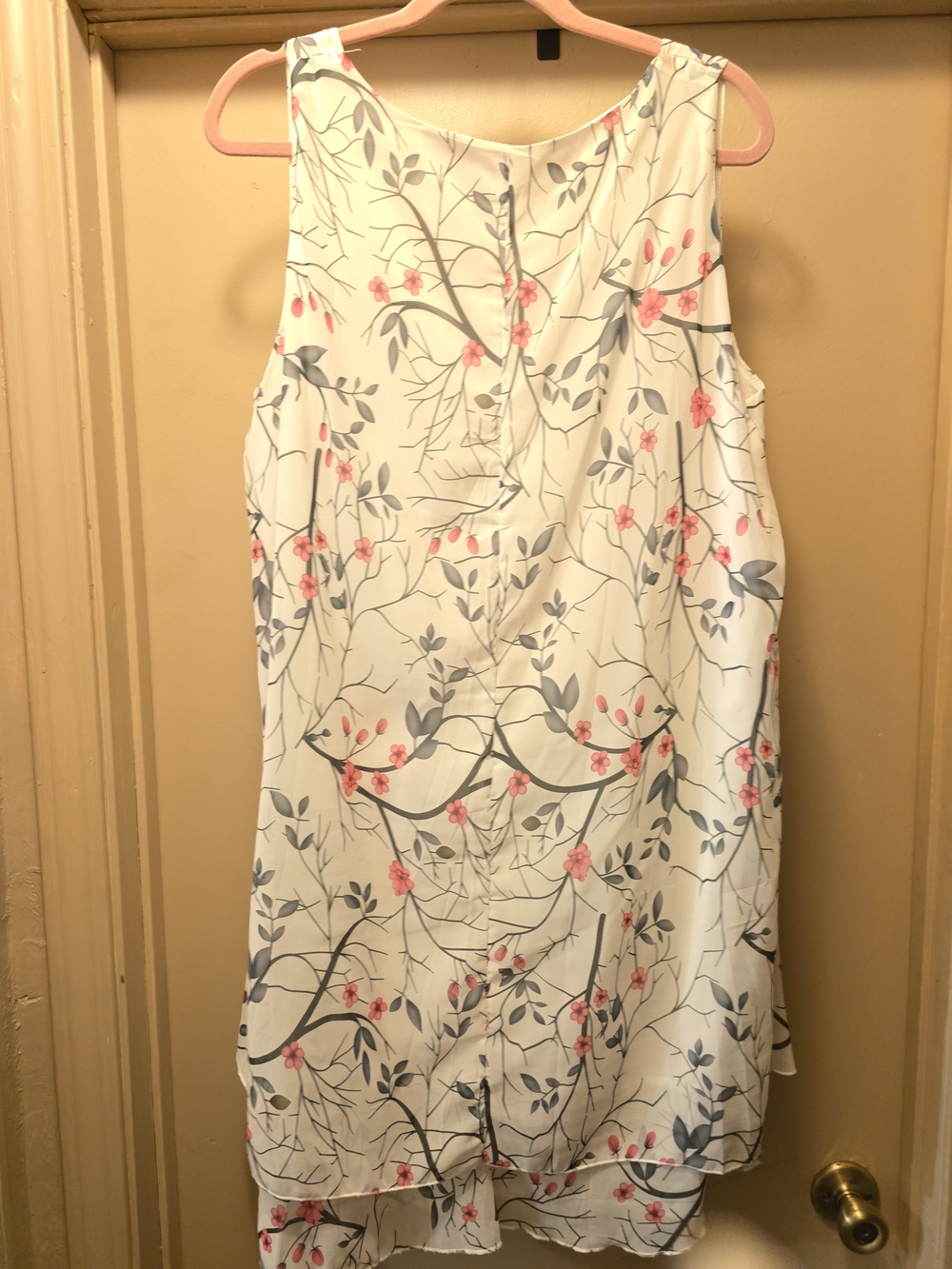 Cream Floral Midi Dress with Pink Blossoms